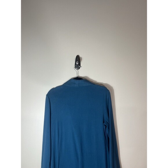Soft Surroundings Teal Blue Long Sleeve One Button Pocketed Long Duster Medium - Picture 6 of 11